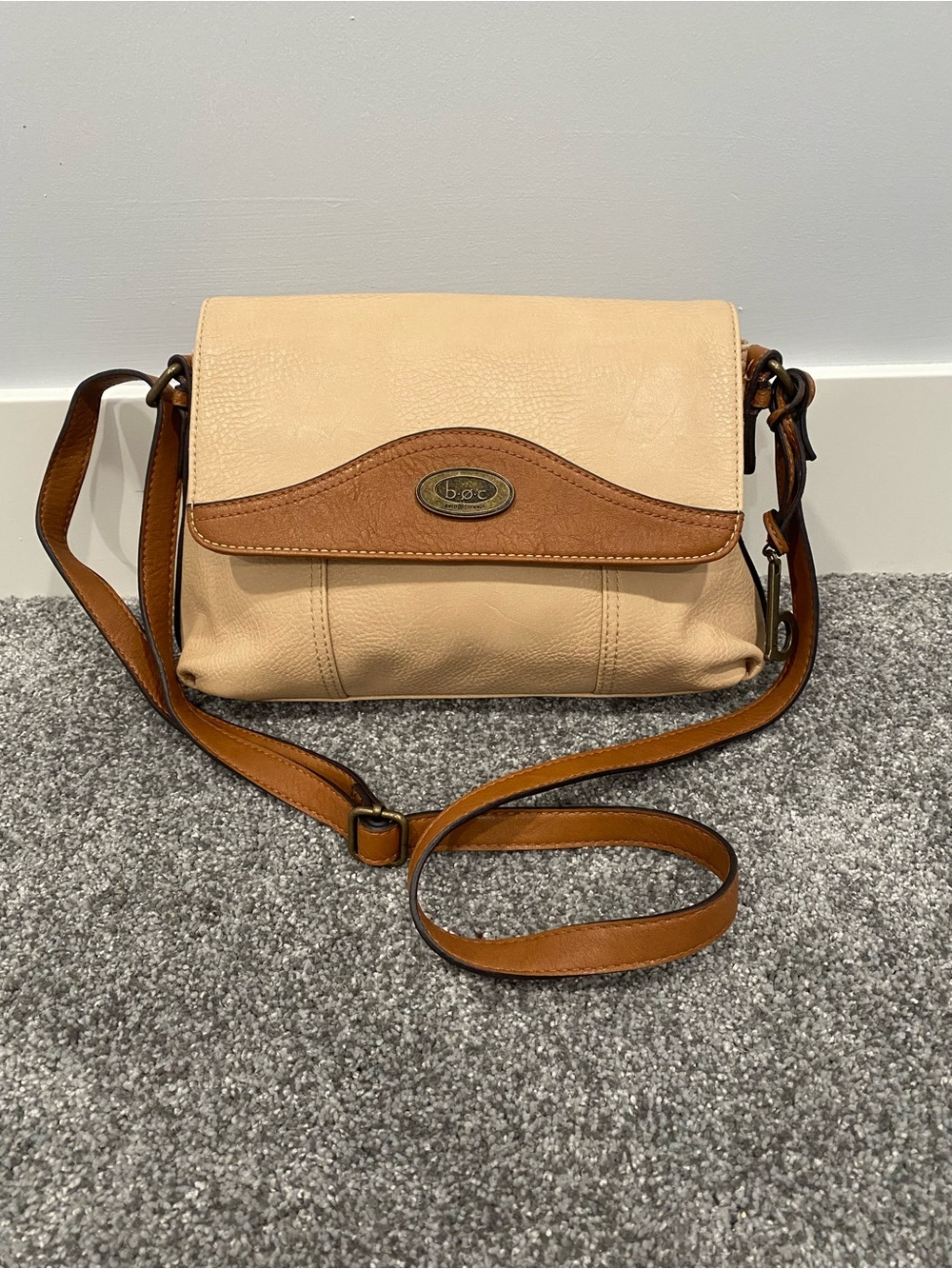 BOC Born Concept Tan Purse With Dark Brown Trim and Straps Handbag Shoulder Bag